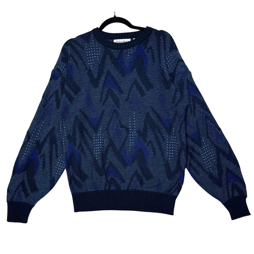 VTG Michael Gerald L Sweater Blue Abstract Geometric Grandpa Cabin Sleaze 90s